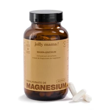 Jolly mama! Mama-gnésium | 100% Bisglycinate de Magnésium | Hautement Assimilable | Fatigue, Bien-Etre, Système Nerveux | Compatible Grossesse et Allaitement | Fabriqué en France | 90 Gélules