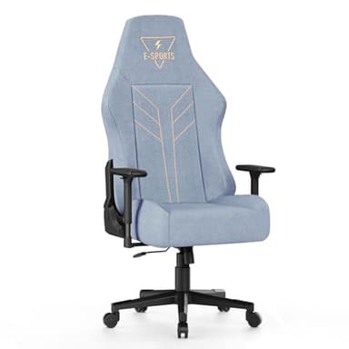 bigzzia Chaise de Bureau Ergonomique Chaise Gaming en Tissu, Fauteuil Gamer Confortable Grâce aux Accoudoirs en 3D avec Hauteur D'assise et Inclinaison du Dossier Réglables. (en Tissu, Bleu)
