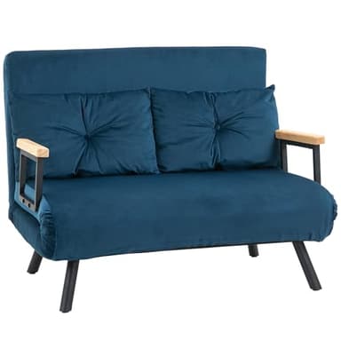 HOMCOM Canapé Convertible 2 Places 4 en 1, canapé-lit avec Dossier réglable sur 5 Niveaux, 2 Coussins et siège rembourré, Tissu Effet Velours, pour Salon, Chambre d'amis, Petit Espace, Bleu
