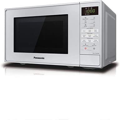 Panasonic NN-K18JMMBPQ Four à micro-ondes avec grille et platine, 800 W, 1 000 W, 5 réglages de puissance, 9 programmes automatiques, 20 litres, dégivrage automatique, argent