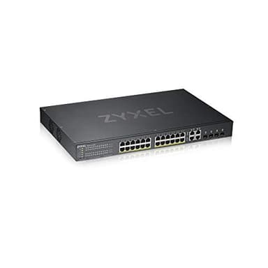 Zyxel Nebula Switch Ethernet intelligent administrable, 24 ports Gigabit, PoE+, budget d’alimentation de 375 W, 4 ports combinés Gigabit et mode Cloud hybride, Garantie à vie [GS1920-24HPv2]