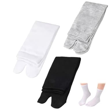VYNZOR Lot de 3 paires de chaussettes japonaises pour tongs, chaussettes en coton élastique à bout fendu pour homme et femme Geta Samurai