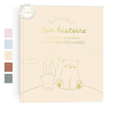 HuBorns - Livre de Naissance Bébé pour Coller des Photos et Écrire avec plus de 50 Pages et Autocollants, Album Photo Bebe de Première Année jusqu'à ses 5, Idéal comme Cadeau Naissance Fille et Garçon