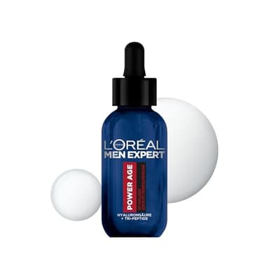 L'Oréal Men Expert Sérum visage anti-rides pour hommes, soin hydratant anti-âge pour peaux fatiguées et mates, sérum homme hautement dosé à l'acide hyaluronique, Power Age, 1 x 30 ml
