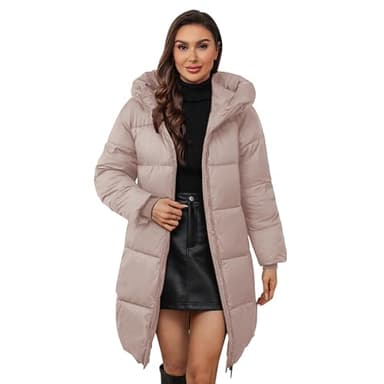 Doudoune mi-longue pour femme - Veste d'hiver matelassée - Veste thermique matelassée avec fermeture éclair - Coupe-vent à capuche - Veste légère avec poches, kaki, 3XL