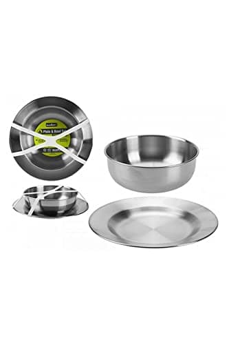 Summit Lot de 2 assiettes et bols en acier inoxydable pour camping, randonnée, cuisine