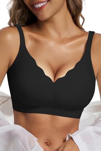 Vtelor Soutien-gorge push-up sans armatures sans couture pour femme - Soutien-gorge rembourré pour femme - Noir, XXL