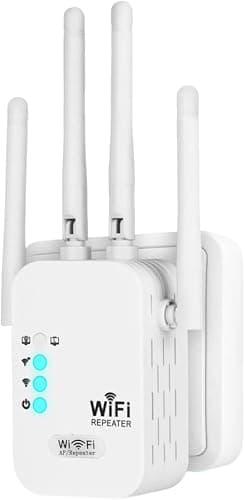 Répéteur WiFi, 1200Mbps Amplificateur WiFi Booste Double Bande 5GHz & 2.4GHz, Wi-FI Extender Repeteur avec 4 antennes, Ethernet Port Gigabit, Repetiteur WiFi Compatible avec Toutes Les Box Internet