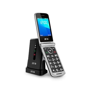 SPC Prince 4G – Téléphone Portable à clapet pour Seniors, avec Grandes Touches faciles à Utiliser, Bouton SOS, Configuration à Distance, Socle de Charge, USB-C et 2 mémoires directes - Noir