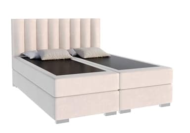 FurnitureByJDM Lit 160x200 cm avec Sommier – Boxspring Lit de Rangement Double - Moderne Coffre & Vérins à Gaz – Tissu Doux – Lincoln (Crème)