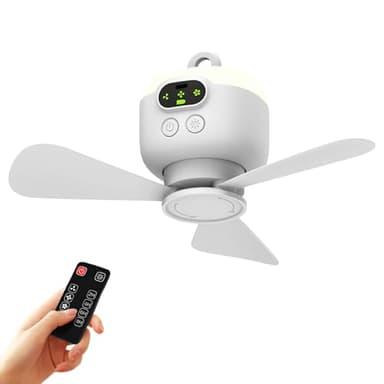EagerMinds Lampe LED avec Ventilateur de Camping Rechargeable USB - 3 Vitesses - Pour la Pêche, la Randonnée, l'Extérieur