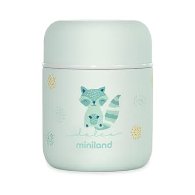 Miniland Food Thermy Mini Mint. Thermos papillero de 280 ml, avec double couche d’acier qui maintient la température des aliments pendant des heures.