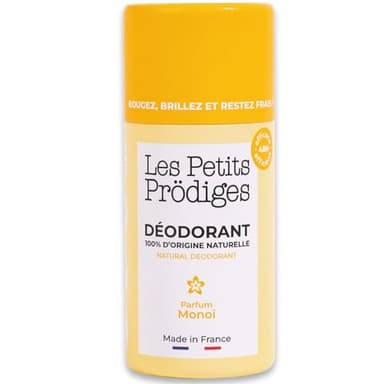 LES PETITS PRODIGES Déodorant Monoï – Efficacité 48H – Peau sensible -100% naturel - Tout Type de Peau - Sans Alcool Conservateur Aluminium Parabène - Fabriqué en France - Vegan - 40g