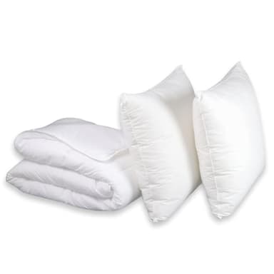 DODO - Pack Couette 4 Saisons 220x240 cm + 2 Oreillers Medium 60x60 cm - pour Lit 2 Personnes - 3-en-1 - Anti-Acariens - 100% Coton Naturel - Garnissage Synthétique Thermocomfort - Lavable à 40°C