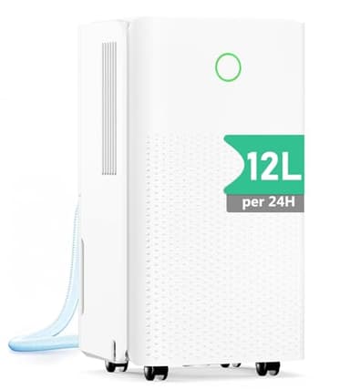 Deshumidificateur d Air - 12L/Jour Déshumidificateur Electrique Silencieux avec Compresseur, 3 Modes, Drainage Continu, Réservoir 2,2L, Minuterie 24h, Contre l'Humidité pour Maison/Appartement/Cave