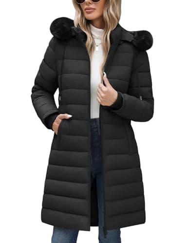 Yuson Girl Manteau Femme Hiver Manteaux Matelassé à Capuche Polaire Doublé Blouson Mi-Longue Épaisse Chaude Veste Parka Chic et Elegant Coupe Vent Imperméable Doudoune avec Zippé(Noir, L)