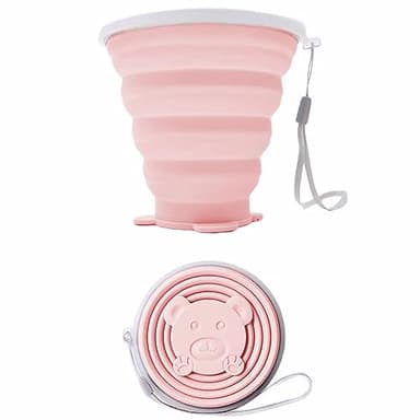 DAWOOWF 270 ml gobelet portable pliable de voyage avec couvercle en plastique, gobelet pliable en silicone sans BPA, réutilisable, idéal pour pique-nique, camping, randonnée et voyage (Rose)