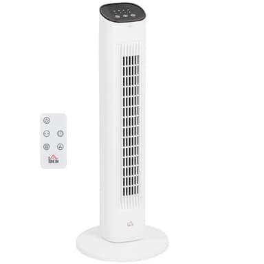 HOMCOM Ventilateur colonne 50W avec télécommande, ventilateur tour silencieux 3 vitesses, minuterie et oscillation 85°, affichage LED - 30 x 30 x 78 cm blanc