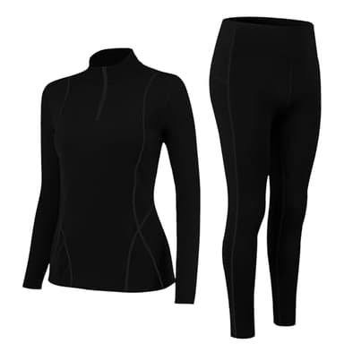 Fengzio sous Vetement Thermique Femme Doublure Polaire Ensemble Chauds Femme avec Col Montant Coupe-Vent, Fonctionnel Manches Longues Chaud & LéGer Ski Hiver
