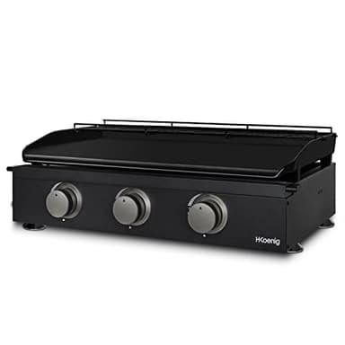 H.Koenig Plancha PLX1032 au Gaz 3 Brûleurs U Acier Inoxydable, Plaque Cuisson Fonte Émaillée, Alimentation Gaz Propane ou Butane, Répartition Homogène de la Chaleur, Température réglable jusqu'à 350°C
