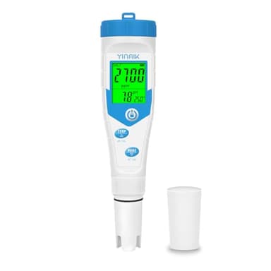 YINMIK Testeur Sel Piscine, Testeur de pH et Salinité Piscine avec Affichage Simultané, 5 en 1 Salinomètre, Testeur pH Conductivité Sel EC TDS Temp pour Aquarium, Spa, Eau Potable, Hydroponique