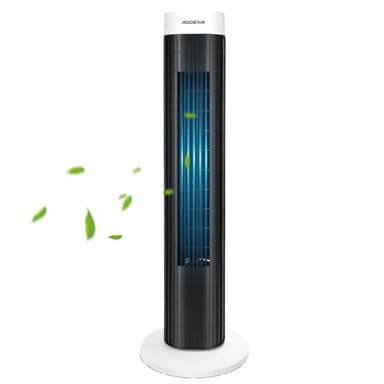 Aigostar Ben 33JTS - Ventilateur colonne 3 vitesses et large oscillation. Minuteur programmable avec arrêt automatique. 45W, 76cm, noir et blanc. Long câble.