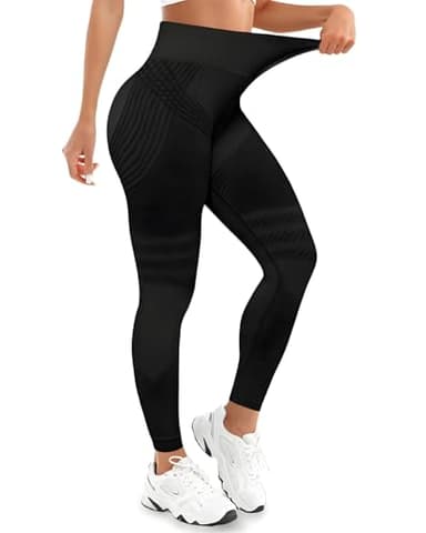HUVZOR 1 pièce Legging Anti Cellulite Femme Compression 3D Minceur Leggings Femme Taille Haute sans Couture Push-Up Opaque Yoga Fitness Pantalon Sport（L）