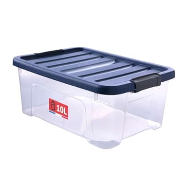 SUNDIS Wave Box, boîte de rangement avec couvercle clipsable 10l, en plastique transparent, superposable et empilable, idéale pour la chambre, le dressing, les chaussures, le bureau, le bricolage