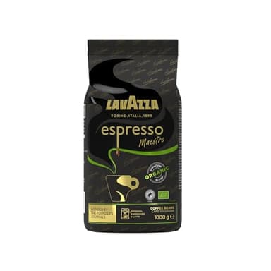 Lavazza, Espresso Maestro, Café En Grains, Avec Notes Aromatiques De Fruits Secs Et De Chocolat, 100% Biologique Et Certifié Rainforest Alliance, Intensité 9/10, Torréfaction Lente Et Douce, 1Kg