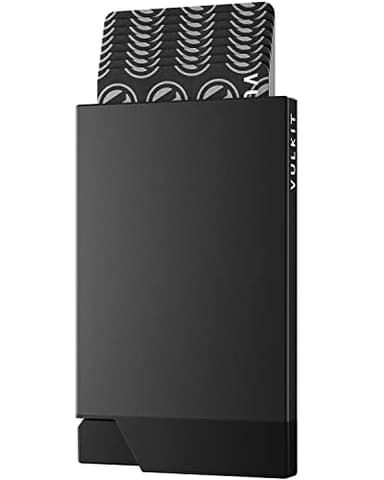 VULKIT Porte Carte Homme ou Femme Metallique Portes Cartes Bancaires Sécurisé Slim Porte Carte de Credits RFID Étui Rigide Pop Up pour 6-8 Cartes, Noir