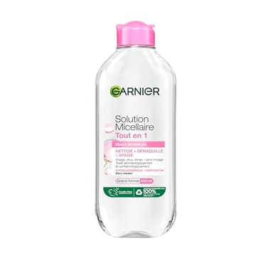 GARNIER Skin Active - Solution Micellaire Tout-En-1 - Nettoie, Démaquille & Hydrate - Micelles & Glycérine Hydrantante - Sans Parfum - Visage, Yeux, Lèvres - Peaux Sèches & Sensibles - 400 ml