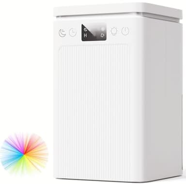 Déshumidificateur d air 2.2L,Electrique Portable Arrêt Automatique, Minuterie 6/8/10h,déshumidification Efficace,Silencieux,Résistance à La Moisissure,7 LED Couleur,Chambre,Bain (Blanc Ultra)