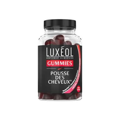 Luxéol - Gummies Pousse Cheveux - Complément Alimentaire - Stimule Le Bulbe Capillaire - Plante, Minéraux, Vitamines - Arôme Fraise, Sans Sucres - Fabriqué En France - Programme 1 mois - 60 Gummies