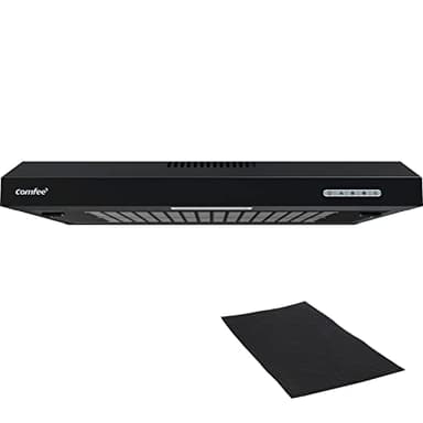 COMFEE' CHU 3.6F17BB Hottes à encastrer 60cm Hotte à encastrer avec inox, filtre aluminium amovible, débit d'air 200m³/h, 2 vitesses, 1 lumière LED, Noir