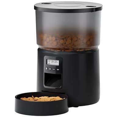 Distributeur Croquettes Chat Automatique - Distributeur Croquettes Chat avec Minuterie Programmable - 1-6 Repas par Jour - avec Appuyez sur Le Couvercle et Fonction D'Enregistrement 10s - 3L