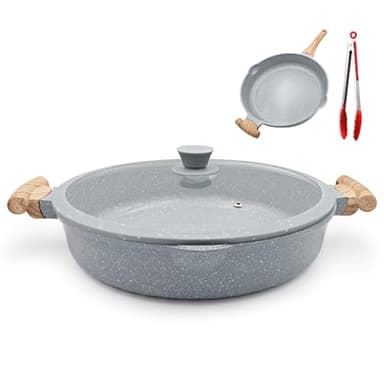 AIKENBBKK 2 en 1 Poêle à Frire Céramique de 32 cm avec Couvercle Revêtement Céramique Antiadhésif, Non Toxique, Sans PTFE ni PFOA- Bleu