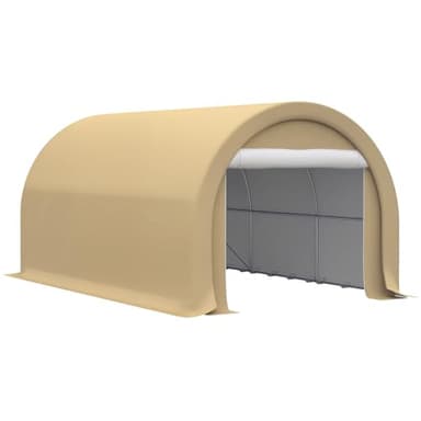 Outsunny Carport Tente de Garage 5 x 3 x 2,4 m, abri Voiture extérieur, Tente de Stockage avec Porte Enroulable zippée, Acier galvanisé, PE Haute densité 190 g/m², Beige