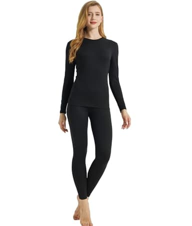 LANBAOSI Ensemble de sous-vêtement Thermique Femme à Manches Longues Couche de Base Haut et Pantalon Chaud Leggings pour Automne/Hiver（Noir） S