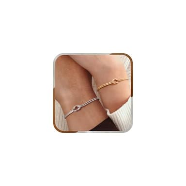 J.Fée 2PCS Bracelet Couple Bracelets d'amitié Or 14K Bracelet Femme Argent 925 Bracelets nœud d'amour Cadeau Couple,Jewellery Bijoux Femme, Cadeaux pour meilleur ami Cadeaux pour petit ami Cadeau Noël