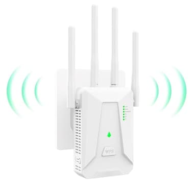 Repeteur WiFi Puissant, 300Mbps Répéteur WiFi, Amplificateur WiFi 4 antennes, 2 Ports LAN, du Réseau Avoir AP/RP et WPS Fonction, Compatible avec Toutes Les Box Internet Ethernet Port, Blanc