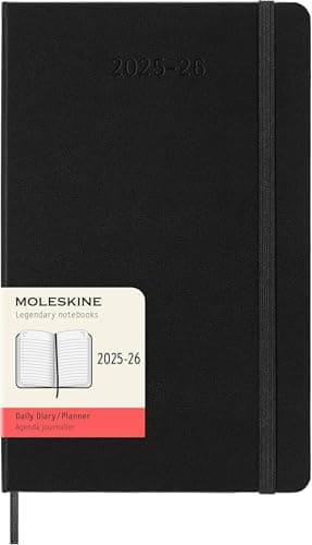 Moleskine Daily Planner 2025-2026, Agenda Quotidienne 18 Mois avec Couverture Rigide et Fermeture Élastique, Format Large 13 x 21 cm, Couleur Noire