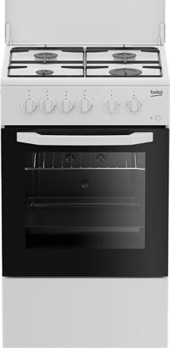 Beko - CSS42014FW - Cuisine 50X50, Four électrique statique + plateau avec 4 brûleurs à gaz et grilles à soucoupe, classe A, contrôle mécanique, couleur blanche, dimensions HxLxP : 85,0 x 50,0 x 50,0