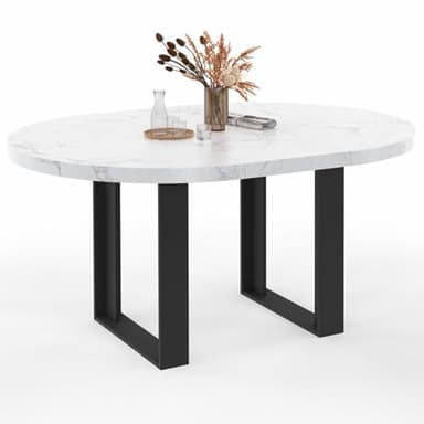IDMarket - Table à Manger Extensible Ronde Phoenix 4-6 Personnes Plateau Effet marbre Blanc Alaska 110-150 cm
