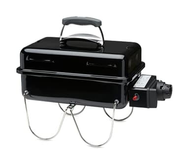 Weber Barbecue à gaz Go‑Anywhere/Barbecue Portable, Pieds repliables, allumage piezo, revêtement Durable, Barbecue de Camping léger et Compact pour l'extérieur, Surface de Cuisson 42 x 26 cm, Noir