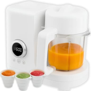 Delugo® Robot culinaire pour bébé 6-en-1, Cuiseur vapeur & mixeur pour purée, mélange, cuisson, réchauffage, décongélation & stérilisation, Bol inox 300 ml, 2 gobelets de conservation inclus, Sans BPA