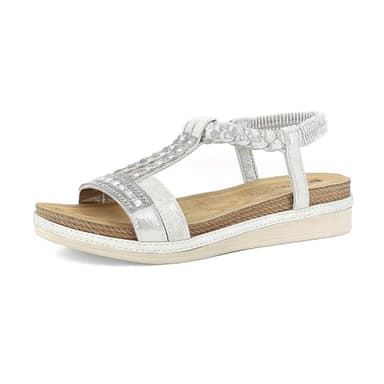inblu Femme Sandali Donna Elastico E Fascia Intrecciata Con Strass, Plantare in Pelle Imbottito Sandale, Argent, 38 EU