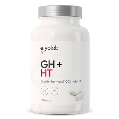 GH + HT | Booste Naturellement la Production d’Hormone de Croissance | Arginine, Gaba, Ornithine & Melisse | Construction Musculaire et Qualité du Sommeil | Vitamine B6 | 120 Gélules Vegan | Eiyolab