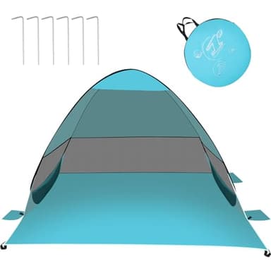 Tente de Plage Parasol, Pop Up Tente de Plage, 3-4 Personnes, Abri de Plag Anti UV avec Une Porte et Trois Fenêtres Grillagées, Parasol Faciles à Utiliser avec Sac de Rangement (Vert)