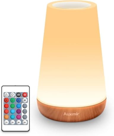 Auxmir Lampe de Chevet, Veilleuse d'allaitement Nuit, Veilleuse Bébé Tactile avec 13 Couleurs RGB, 2500mAh Rechargeable USB, Lampe de Chevet sans Fil Télécommande pour Chambre Eanfant Salon Camping