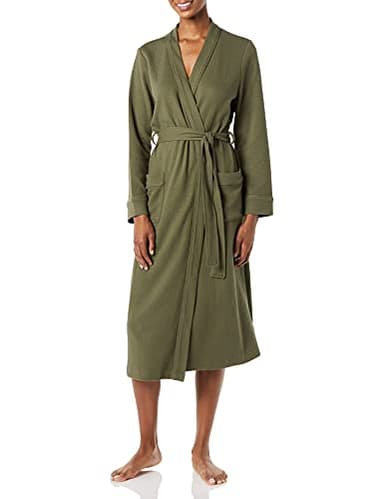 Amazon Essentials Peignoir Long En Tissu Nid D’Abeille Léger (Grandes Tailles Disponibles) Femme, Vert Olive, M